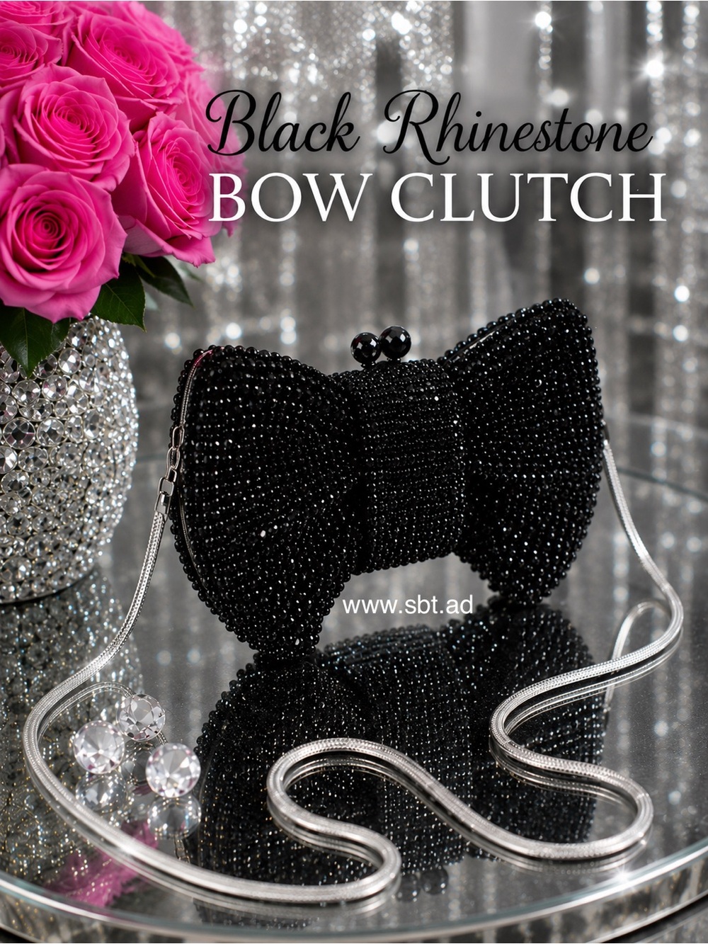NWT Bow Clutch Purse Sparkling Bling Swarovski Crystal Rhinestone Bag +Gift - Picture 13 of 14